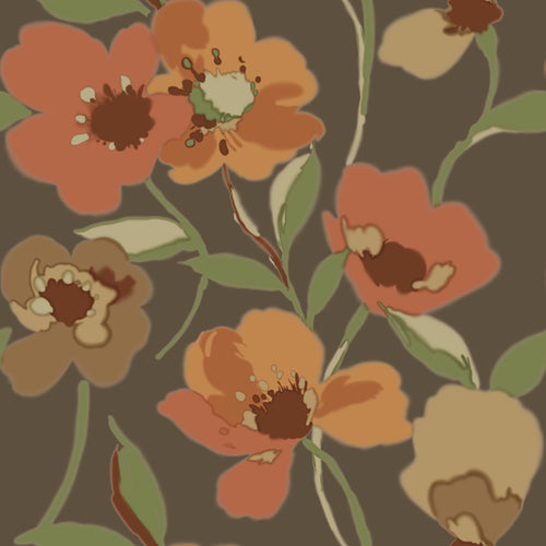 ESTAhome behang bloemen oranje en vergrijsd groen - 50 x 900 cm - 130990 - vtwonen shop