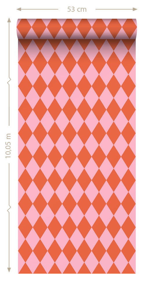 ESTAhome behang ruiten oranje en roze - 50 x 900 cm - 131602 - vtwonen shop