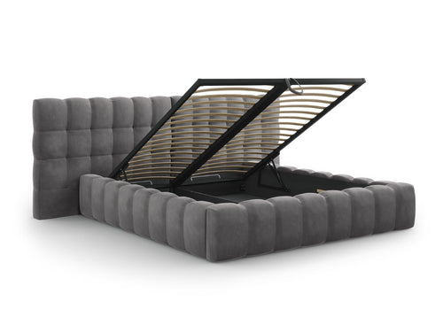 Cosmopolitan Design Opbergbed met dubbel hoofdbord Bali 160x200cm, flueel, grijs - 230x250x100cm