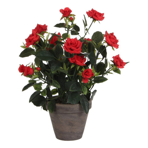 Mica Decorations Rozenstruik Kunstplant in Bloempot Stan - H33 x Ø25 cm - Rood