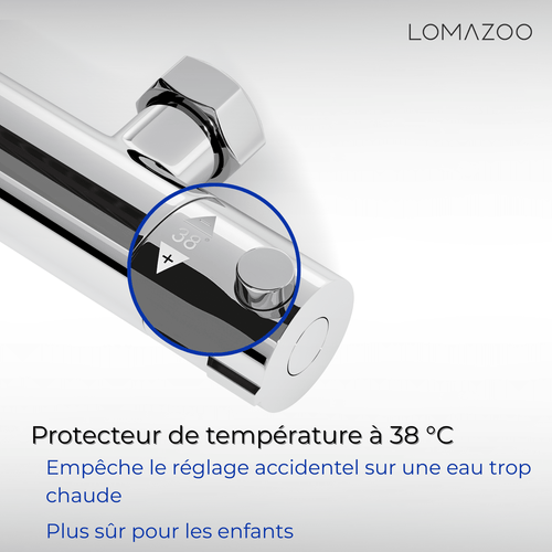 LOMAZOO thermostatische douchekraan - met temperatuurbegrenzer 38°C - chroom - h.o.h. 15 cm