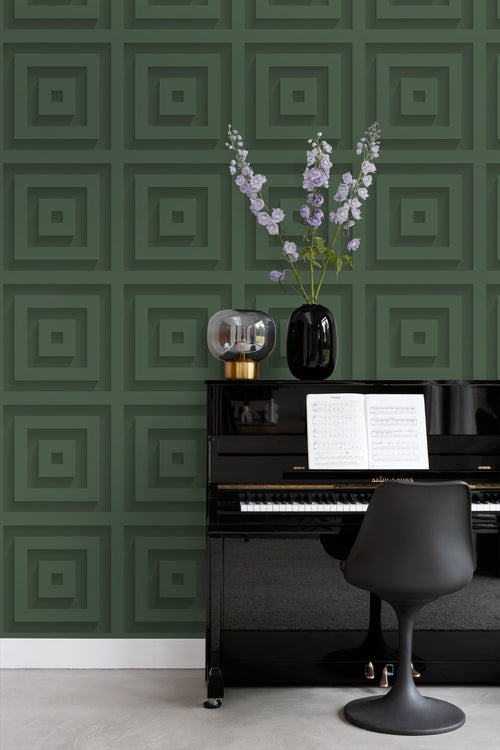 Origin Wallcoverings behang 3d vierkanten donkergroen - 50 x 900 cm - 347974 - vtwonen shop