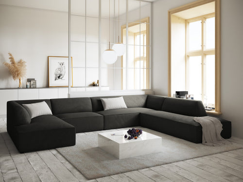 Micadoni Panoramische hoekbank rechts Ruby 7-zits, ribfluwelen, donkergrijs - 273x366x69cm