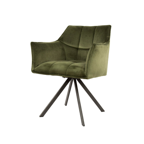 Giga Meubel Eetkamerstoel Raster - Groen Velvet - Draaibaar - Set van 2 - Set van 2