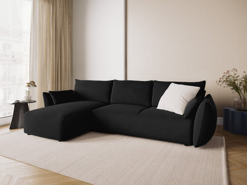 Cosmopolitan Design Uitklapbare hoekbank links met opbergdoos Matera 4-zits, flueel zwart - 173x253x86cm