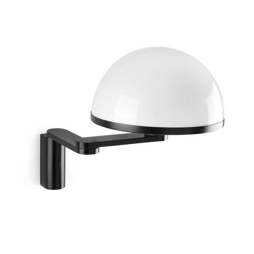 Faro Dome Verstelbare wandlamp met koepel, satijnzwart, glanzend witte kap, E27 fitting.