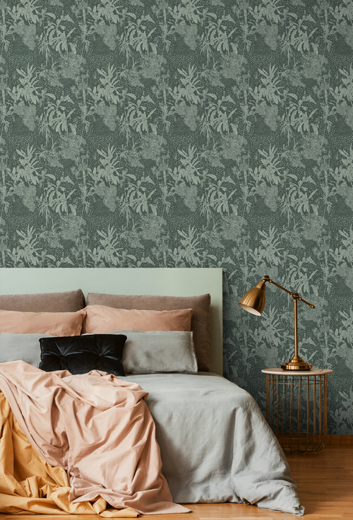 ESTAhome behang tropische bladeren vergrijsd groen - 50 x 900 cm - 139887