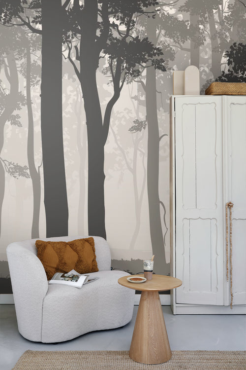 Sanders & Sanders fotobehang bosrijk landschap grijs en zwart - 375 x 270 cm - 600982 - vtwonen shop