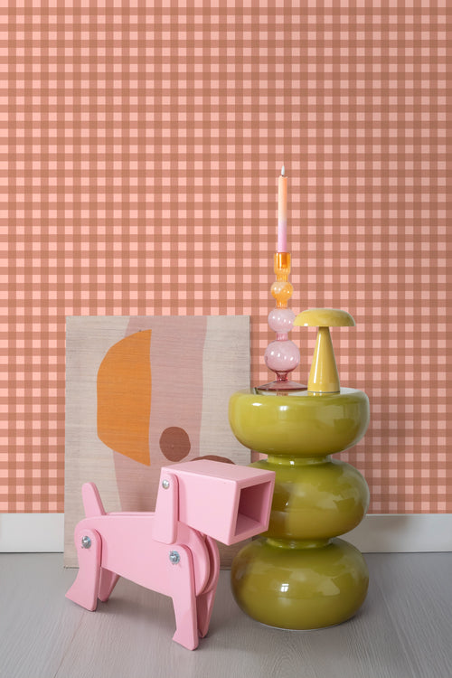 ESTAhome behang geblokt motief terracotta roze - 50 x 900 cm - 131296 - vtwonen shop