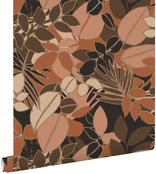 ESTAhome behang bladeren terracotta roze, bruin en zwart - 50 x 900 cm - 139850 - vtwonen shop