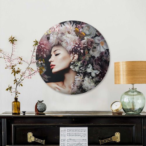 Reinders glasschilderij Vrouw met bloemenhoed - Ø 50cm