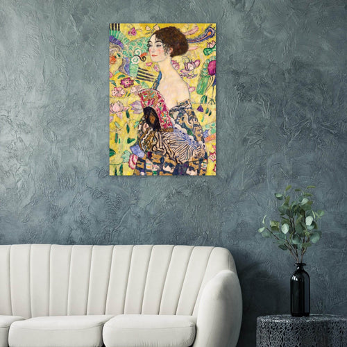Artfulprints Poster Gustav Klimt - Lady with a fan   - 30x40 cm - Geel
