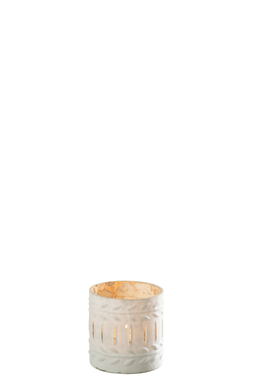 J-Line windlicht Ezy - glas - wit - small - 2 stuks