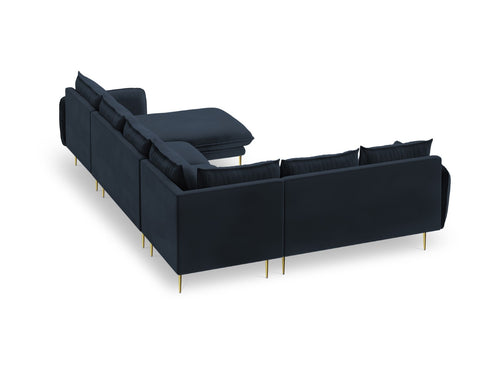 Cosmopolitan Design Panoramische hoekbank links Vienna 7-zits, flueel, donkerblauw - 235x330x95cm