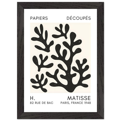 Artfulprints Poster met Lijst Matisse – Coral shadows black   - A4 21x29.7 cm - Zwart