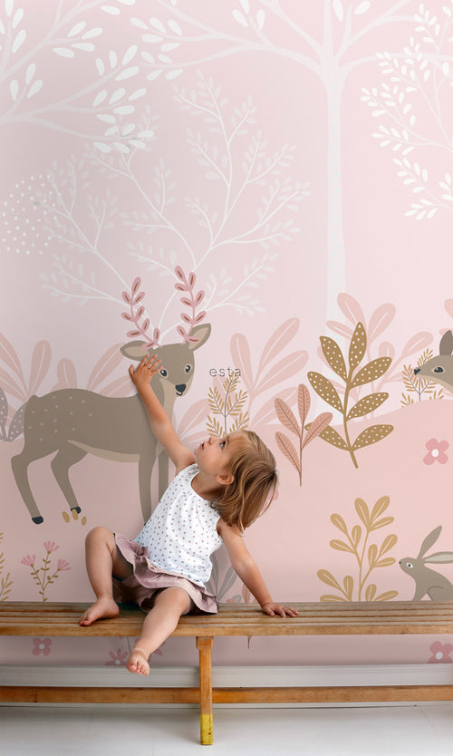 ESTAhome fotobehang hertjes roze - 250 x 279 cm - 159261 - vtwonen shop