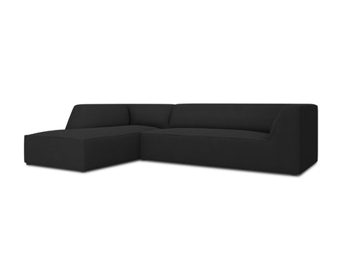 Micadoni linker hoekbank Ruby 4-zits, structurele stof, zwart - 180x273x69cm