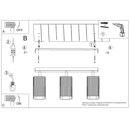 Sollux Lighting Plafondlamp RAYO 3L saliegroen - 45x6x16,5cm