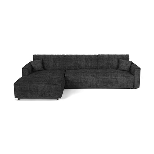 Premium Interiors - Linkshoekbank met slaapfunctie en opbergruimte  - corduroy zwart 297cm