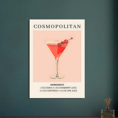 Artfulprints Poster Cosmopolitan cocktail - Ingrediënten   - 30x40 cm - Roze