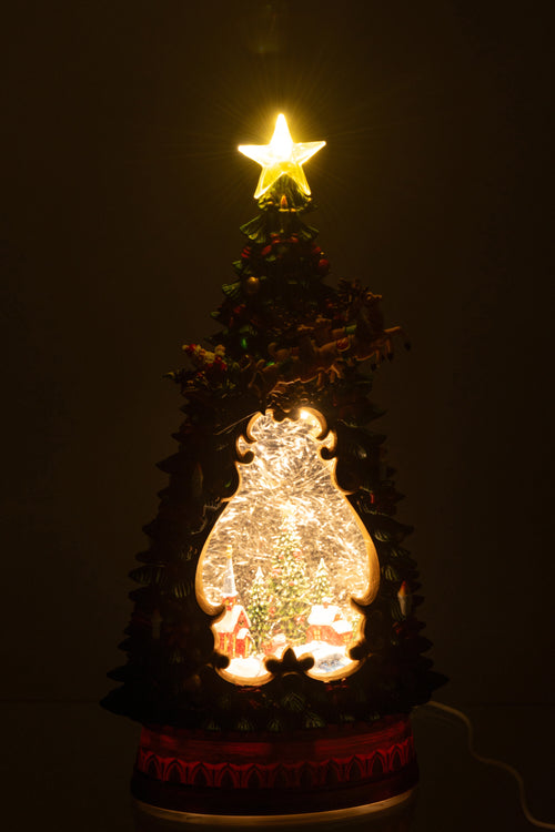 J-Line decoratie Kerstboom Dorp + Lichten - kunststof - mix