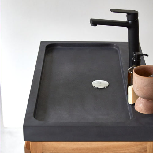 Tikamoon Massief eikenhouten en lavastenen badkamermeubel 80 cm - Naturel - vtwonen shop