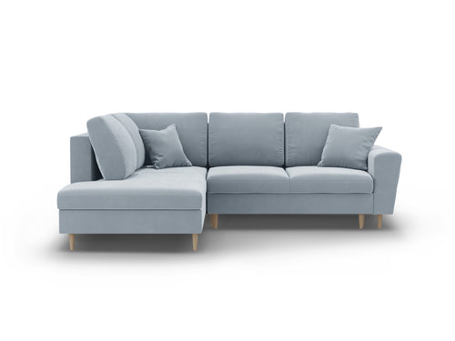 Cosmopolitan Design Uitklapbare hoekbank links met opbergdoos Kyoto 5-zits, flueel lichtblauw - 194x243x88cm