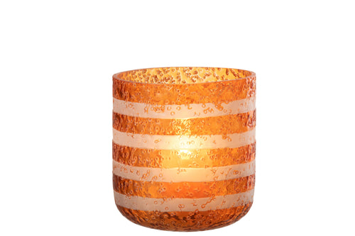 J-Line windlicht Strepen - glas - oranje/wit - large