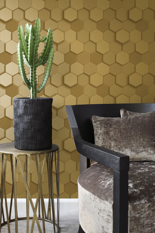 Origin Wallcoverings behang 3d hexagon motief goud - 53 cm x 10.05 m - 347971