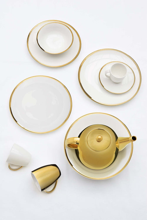 vtwonen - Basic - mokken set van 6 - porselein - wit goud - 275 ml