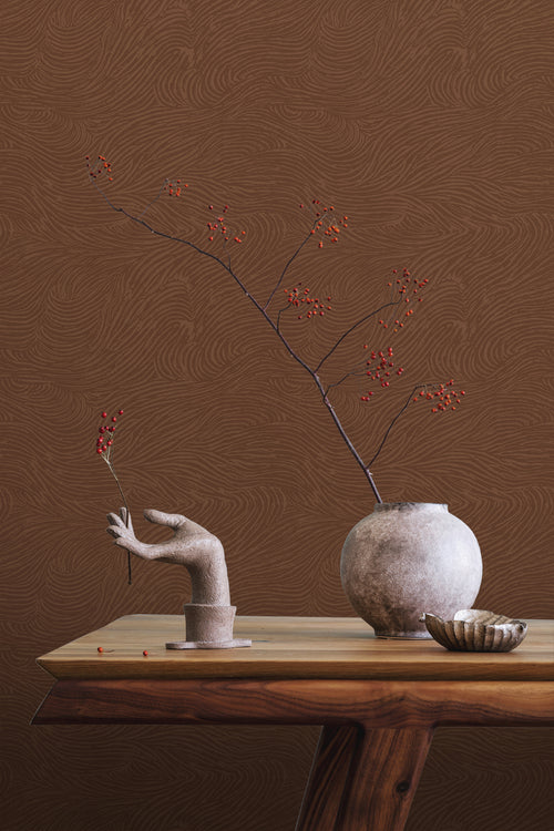 ESTAhome behang 3d golvende lijnen terracotta - 50 x 900 cm - 131368 - vtwonen shop