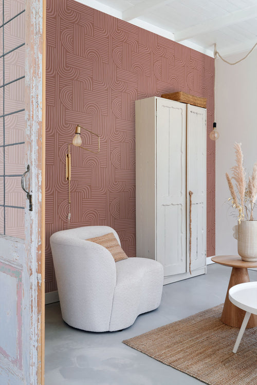 ESTAhome behang grafisch 3D motief terracotta roze - 50 x 900 cm - 131490 - vtwonen shop