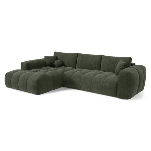 Premium Interiors - Linkshoekbank met slaapfunctie en opbergruimte SKY - kruisbinding  vintage groen 310cm
