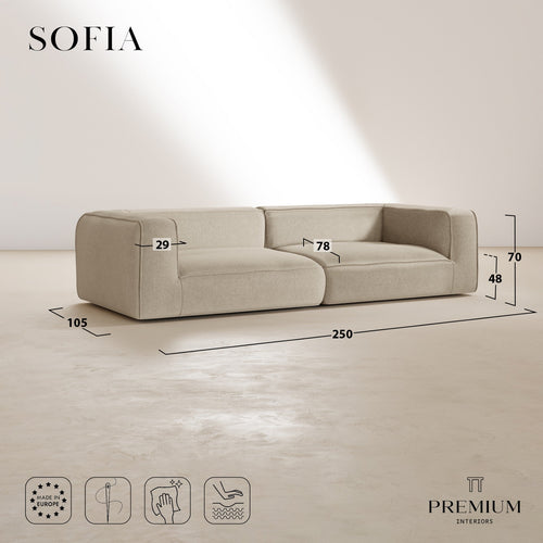 Premium Interiors - 3-zitsbank met geweven stofbekleding  SOFIA - kruispatroonweefsel beige 250cm