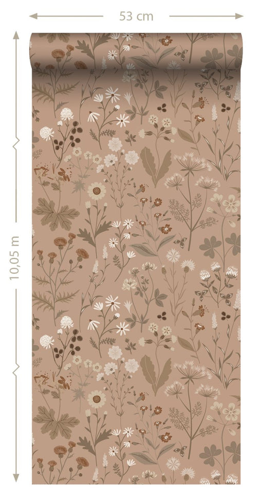 ESTAhome behang veldbloemen terracotta bruin - 53 cm x 10.05 m - 139842