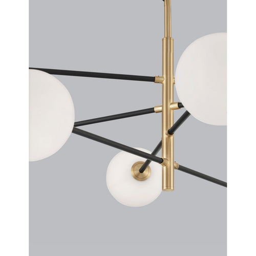 Merano Cranbrook 8-lichts multi-arm hanglamp satijn goud, zwart metaal wit opaal glas LED G9 220 Volt