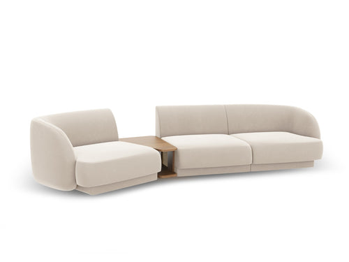 Micadoni linker modulaire bank Miley 3-zits, flueel, lichtbeige - 126x303x70cm