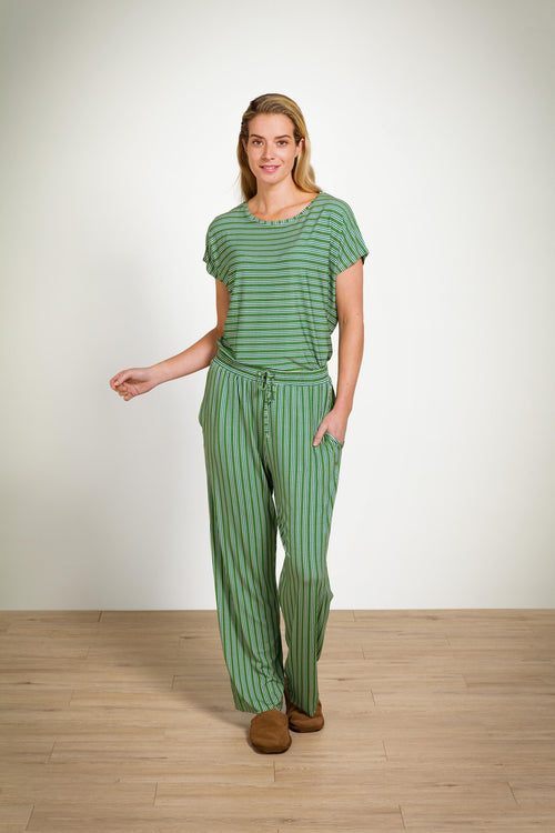 Pip Studio - Tatum Pyjama t-shirt - Korte mouw Dames - Kente Stripe - Groen - XL