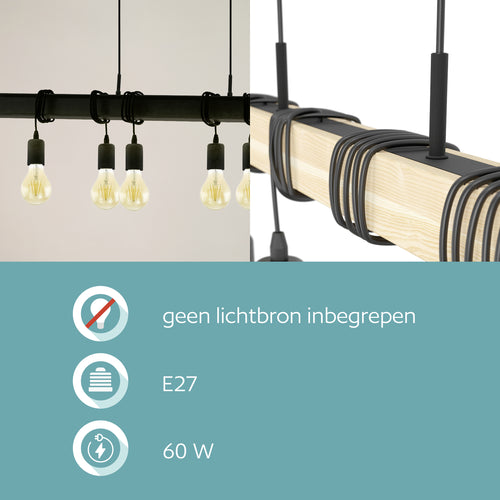 EGLO hanglamp Townshend 6 - e27 - 100,5 cm - zwart