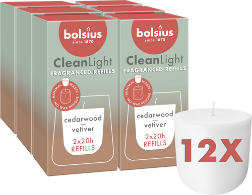 Bolsius navullingen CleanLight - 12 stuks - cedarwood & vetiver - vtwonen shop