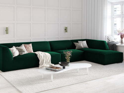 Micadoni rechter hoekbank Ruby 5-zits, flueel, flessengroen - 180x366x69cm