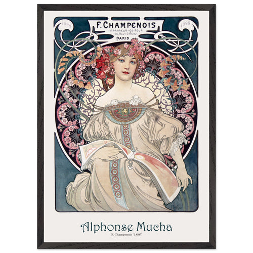 Artfulprints Poster met Lijst Alphonse Mucha - F. Champenois   - 50x70 cm - Blauw