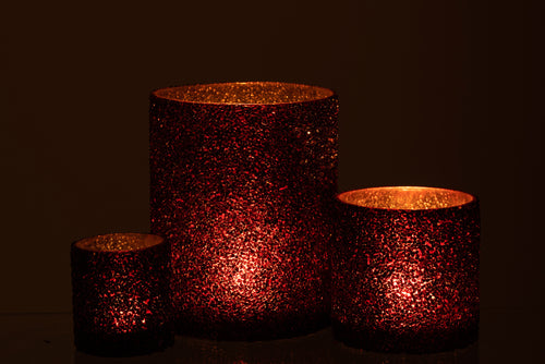 J-Line windlicht Glitter - glas - bordeaux - large - vtwonen shop