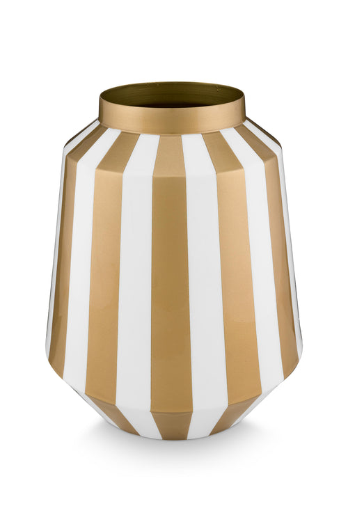 Pip Studio Vaas Stripes - Metaal - Wit/ Goud - 24x29cm - vtwonen shop