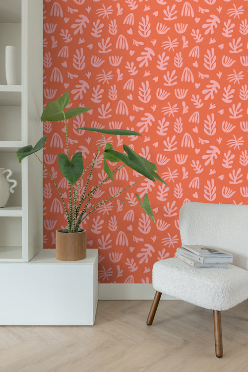ESTAhome behang planten in Matisse stijl oranje en roze - 50 x 900 cm - 131021 - vtwonen shop