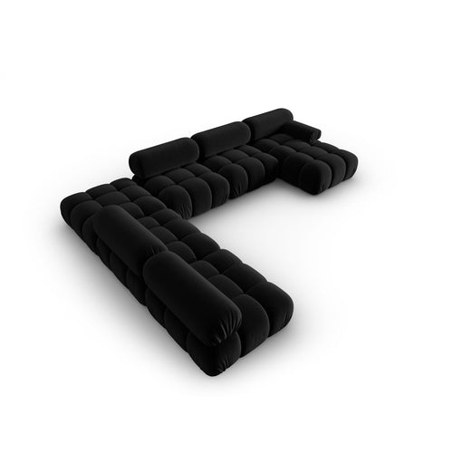 Cosmopolitan Design - Modulaire panoramische hoekbank links Cortina 7-zits, flueel zwart - 282x376x70cm