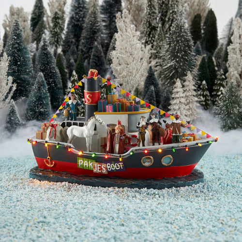 LuVille Sinterklaas Miniatuur Pakjesboot met LED Verlichting - L33 x B18 x H19 cm - Meerkleurig - vtwonen shop
