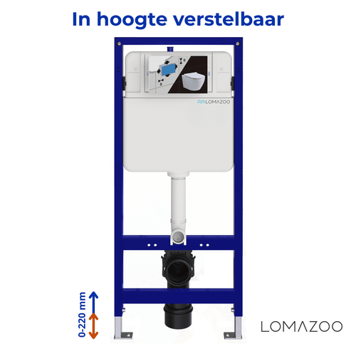 LOMAZOO hangtoiletset Linea - met inbouwreservoir & ronde drukplaat - vierkant - wit / zwart