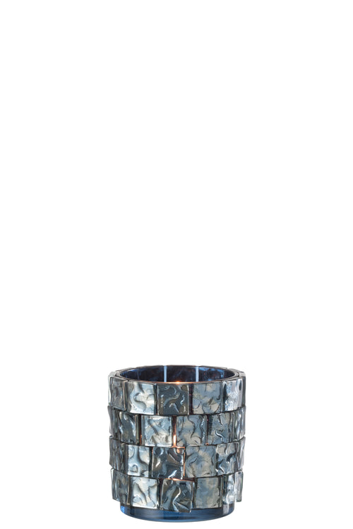 J-Line theelichthouder Vierkant mozaiek - glas - donkerblauw - large