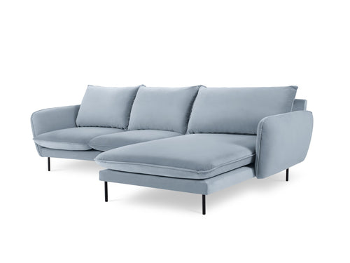 Cosmopolitan Design rechter hoekbank Vienna 5-zits, flueel, lichtblauw - 170x255x95cm